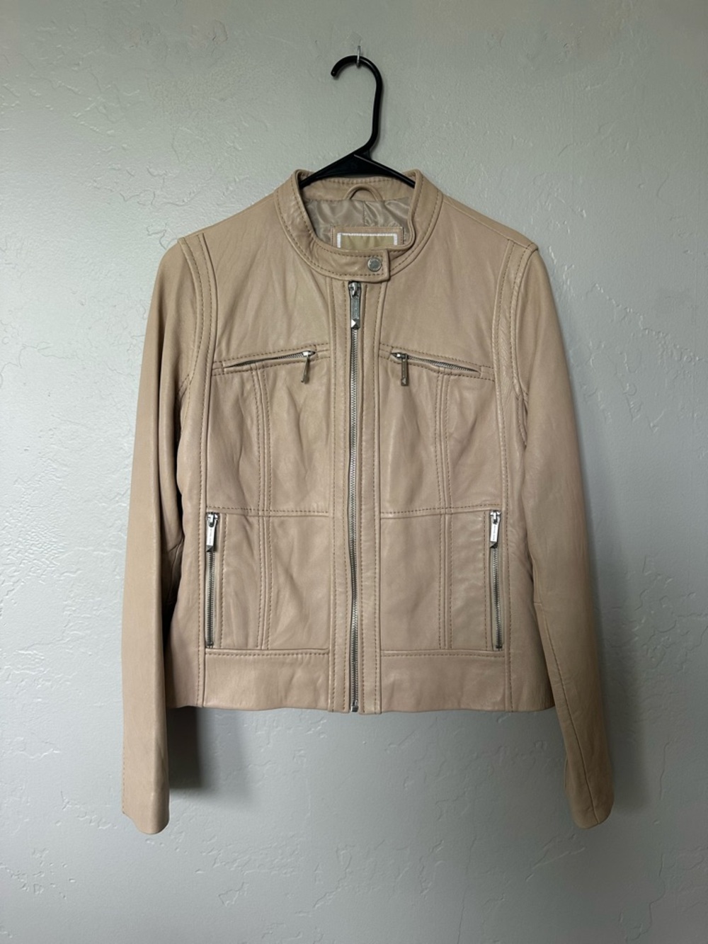 Michael Kors Leather Moto Zip Pocket Jacket
